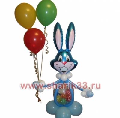 Синий зайчик с 3 шариками