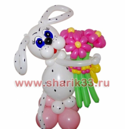 Далматинец с букетом 5 цветков