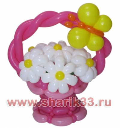 Корзина с цветами (7 ромашек)