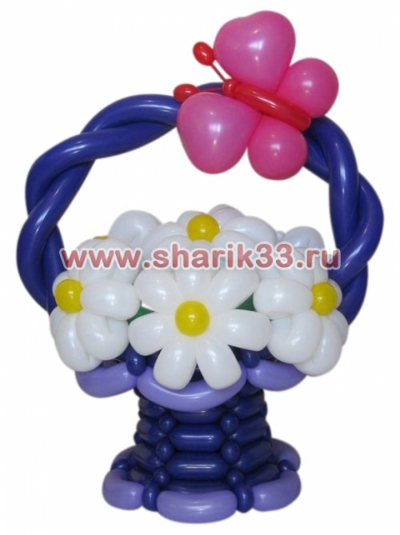 Корзина 7 ромашек и бабочка